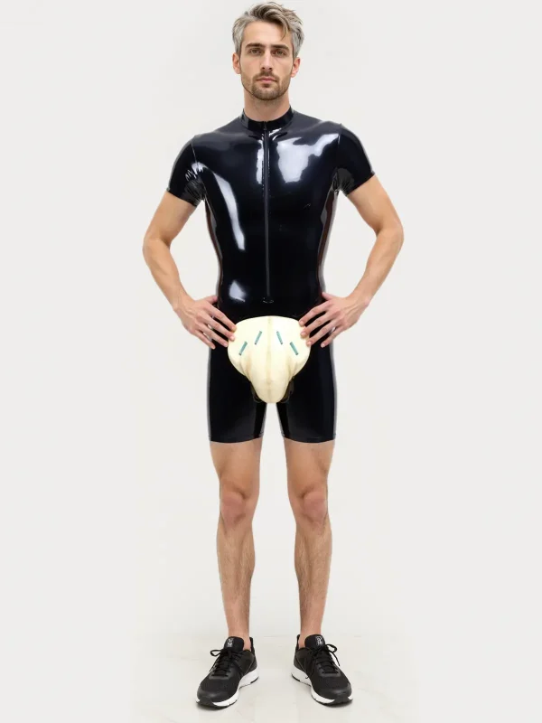 Latex Short Sleeves Bulge Design Bodysuit