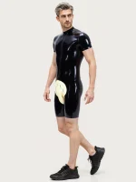 Latex Short Sleeves Bulge Design Bodysuit