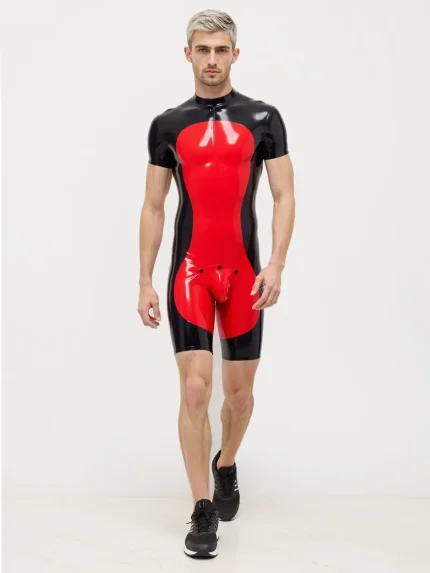 Latex Short Sleeves Contrast Bodysuit