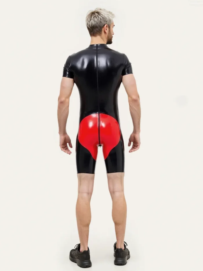 Latex Short Sleeves Contrast Bodysuit