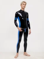 Black Latex Bodysuit with Blue Trim For Men