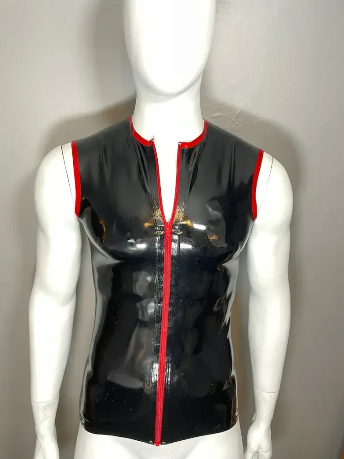 Sleeveless Latex Top with Red Trim