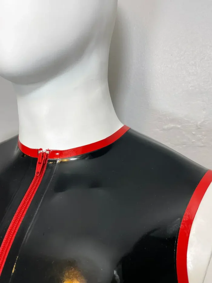 Sleeveless Latex Top with Red Trim