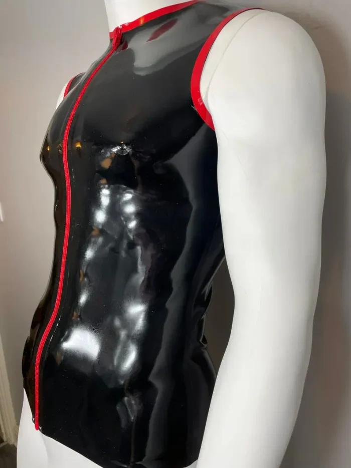 Sleeveless Latex Top with Red Trim