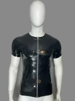 Black Short Sleeve Latex Short with Zipper