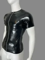 Black Short Sleeve Latex Short with Zipper