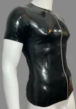 Black Short Sleeve Latex Short with Zipper