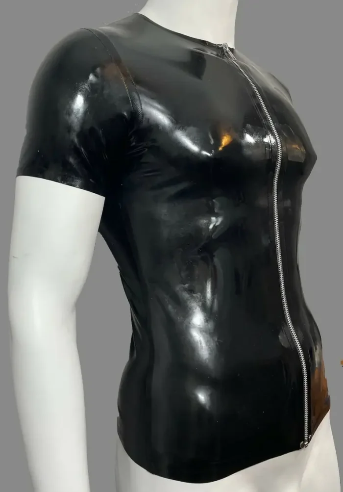 Black Short Sleeve Latex Short with Zipper