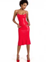 Latex Charming Red Fitted Spaghetti Strap Knee - Length Dress
