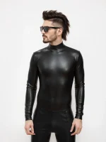 Black Latex Long Sleeve High Neck Shirt