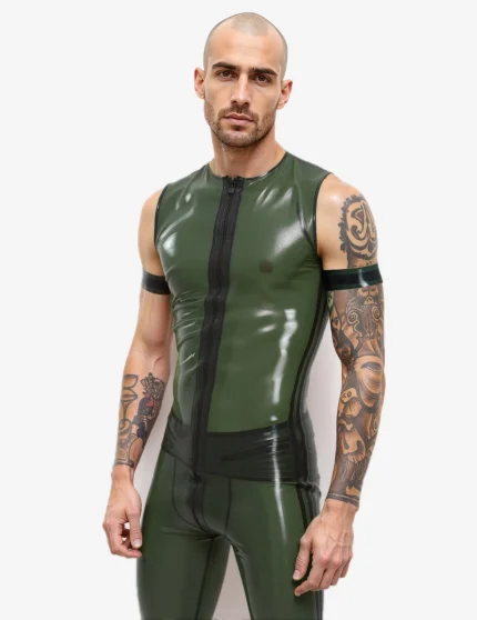 Men??s Latex Tank Top with Front Zip
