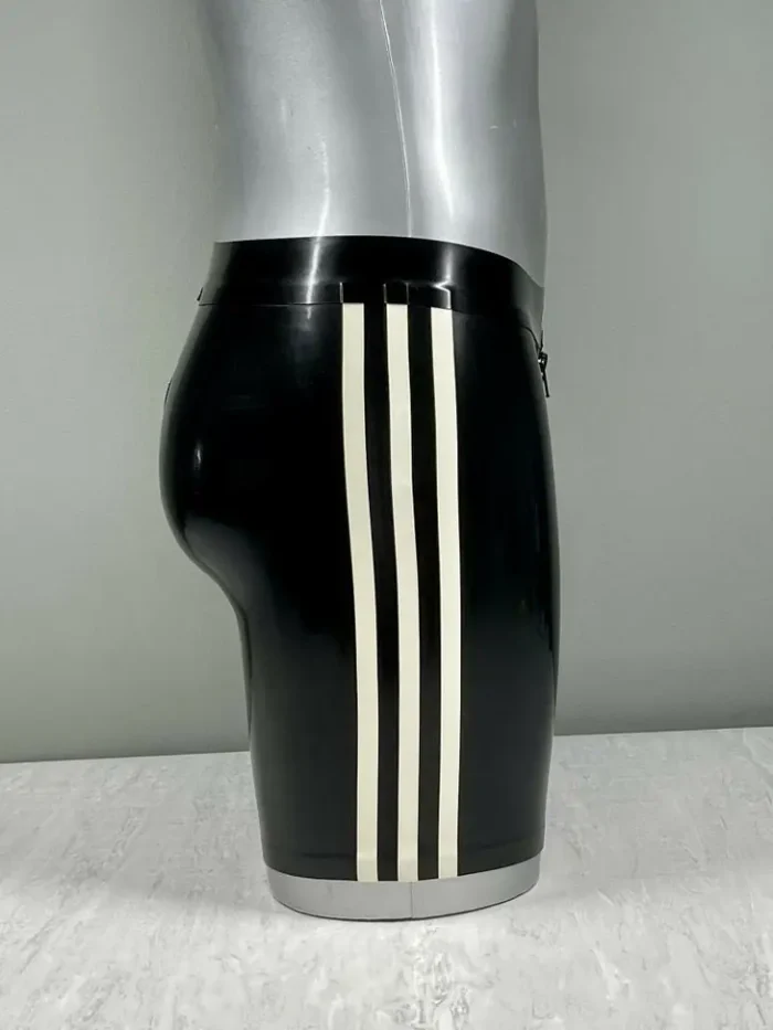 Black Latex Shorts with White Stripes