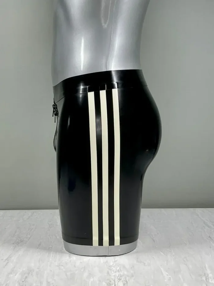Black Latex Shorts with White Stripes