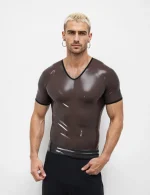 Latex Men's Translucent Black V-Neck T-Shirt with Black Trim