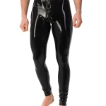 Black Latex Straight-Leg Pants