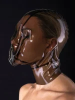 Transparent Latex Hood with Veiled Face Design Breath Control