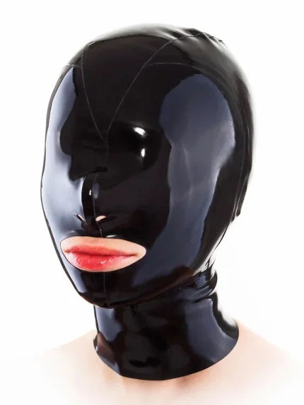 Black Latex Full Hood with Mouth Opening