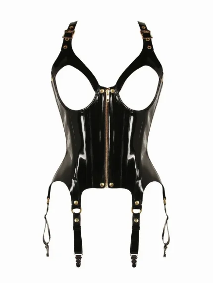 Glossy Latex Corset with Garter Strap Details
