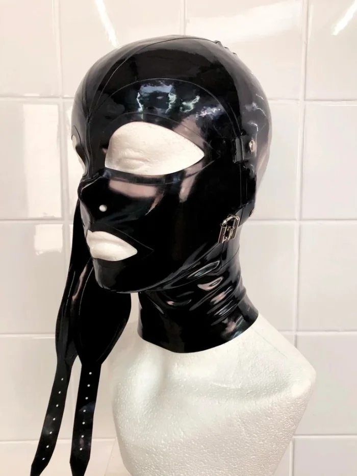 Latex Strapped Face Hood with Buckle Fastenings