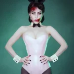 Latex Striped Sailor-Inspired Bodysuit with Long Sleeves