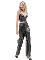 Latex High-Waisted Pants with Side Zippers