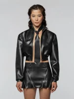 Latex A low-waist miniskirt.