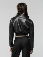 Latex cropped bomber jacket