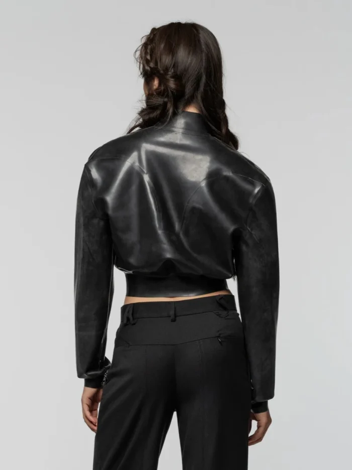 Latex cropped bomber jacket