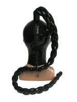 Latex mask with roll mouth, tube and braid.