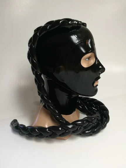 Latex mask with 2 glued pigtails