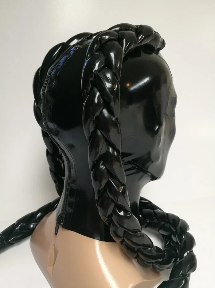 Latex mask with 2 glued pigtails