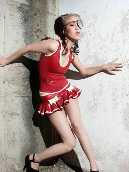 Latex Ruffle Skirt with Bows