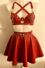 Latex heart padlock bra and skirt set