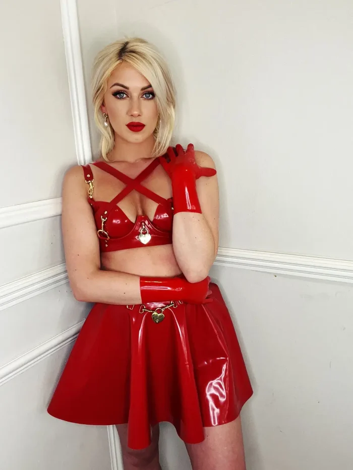 Latex heart padlock bra and skirt set