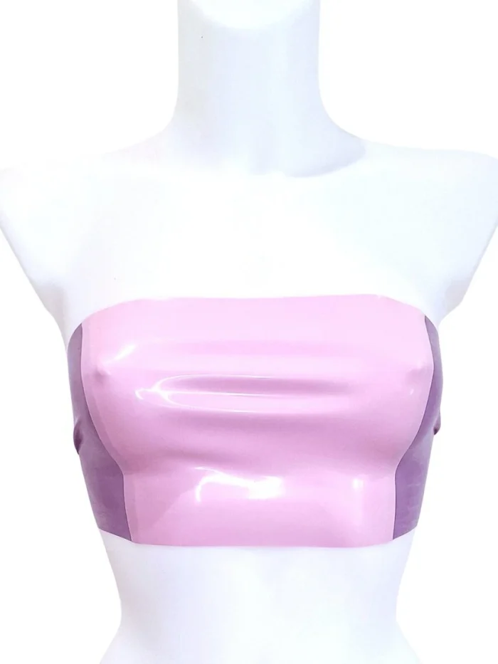 Latex Lilac & Pink Bandeau Top: Strapless Crop Top