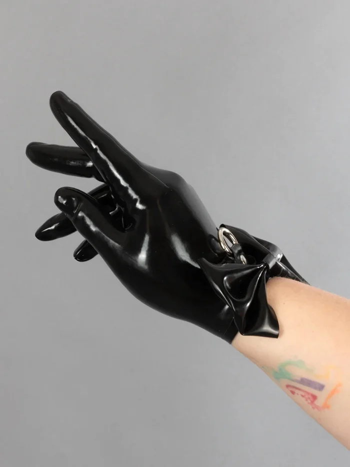 Latex Gloves With Bows and D-Ring
