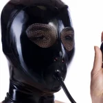Latex hood with inflatable gag, without eye openings