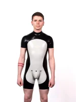 Latex Two-Tone Bodysuit with Anatomical Codpiece