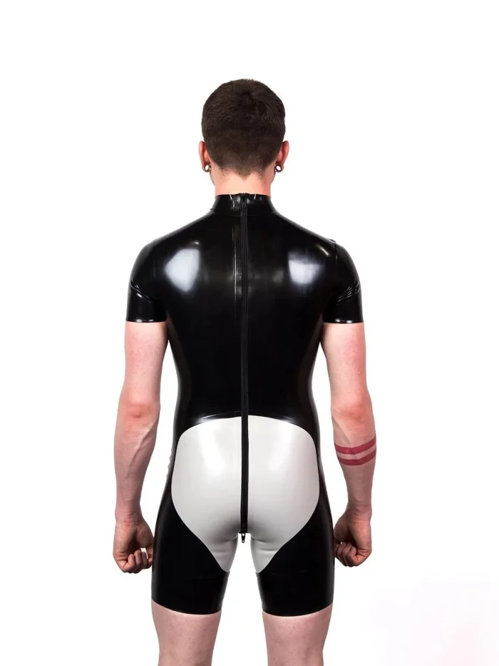 Latex Two-Tone Bodysuit with Anatomical Codpiece