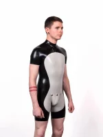 Latex Two-Tone Bodysuit with Anatomical Codpiece