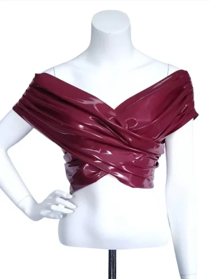 Latex Twist Off-Shoulder Crop Top