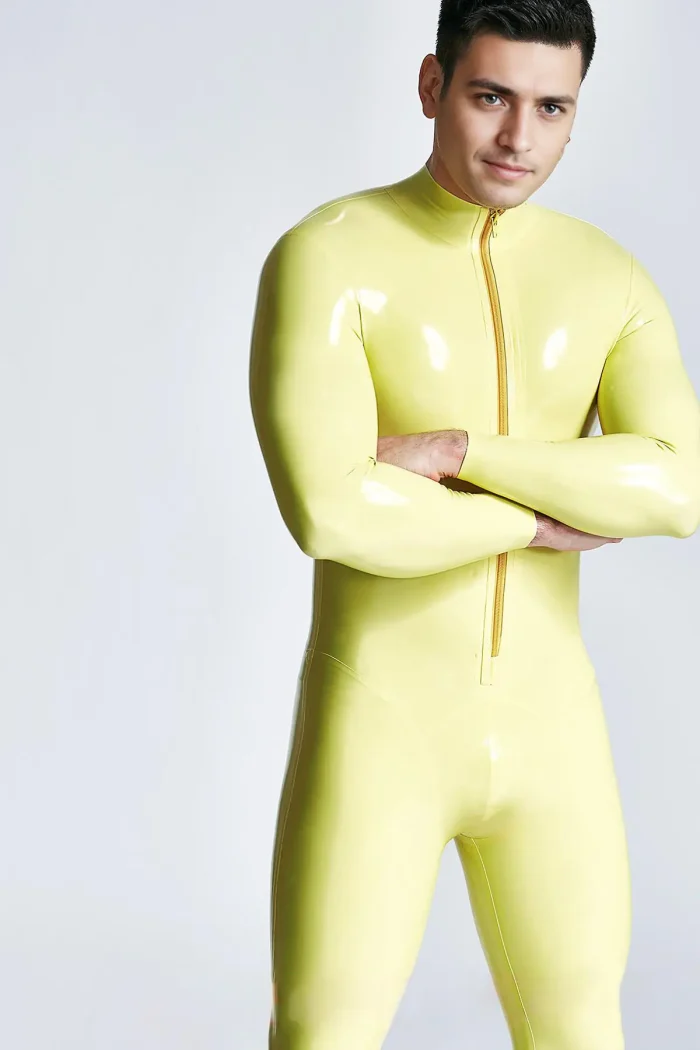 Latex Front Zipper Male Catsuit