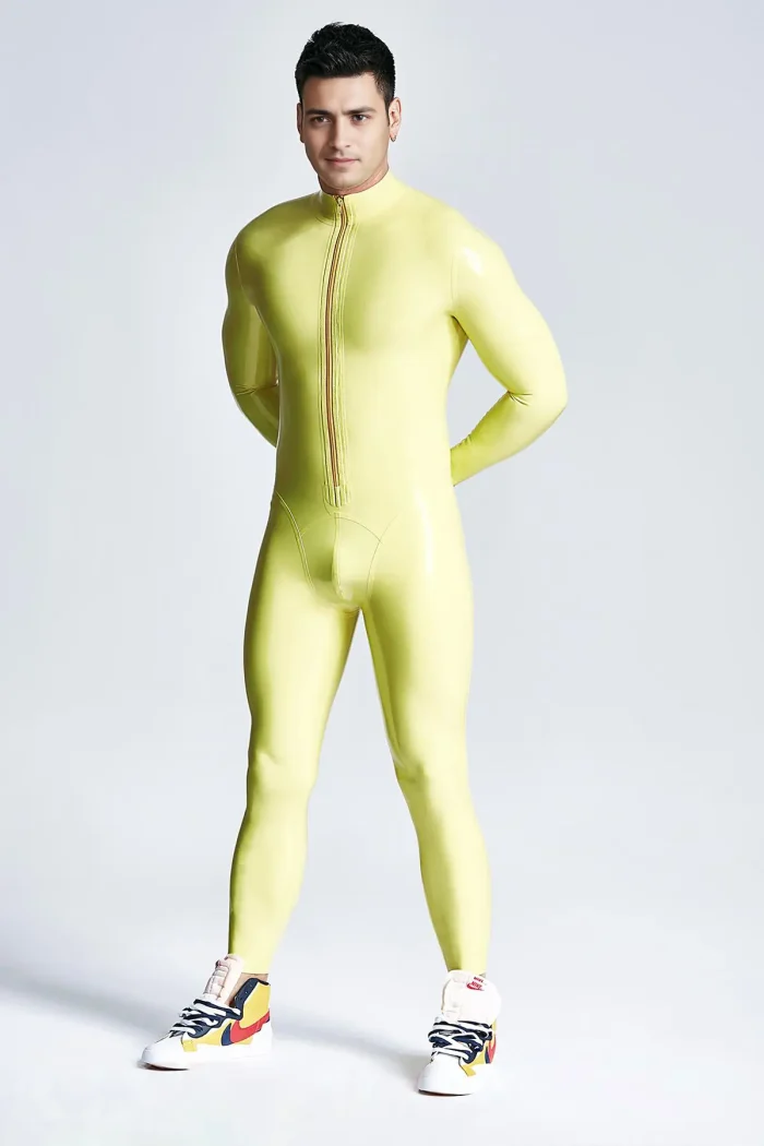 Latex Front Zipper Male Catsuit