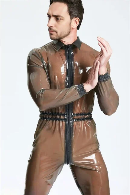 Transpanret Male Front Zipper Latex Catsuit