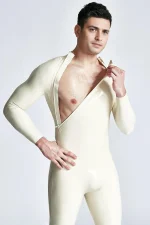Male Diagonal Zip Long Sleeves Latex Catsuit