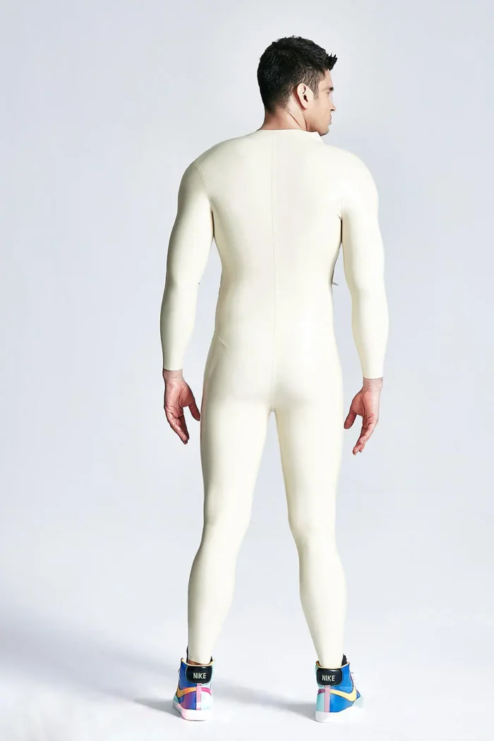 Male Diagonal Zip Long Sleeves Latex Catsuit