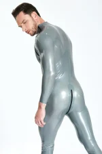Male Diagonal Zip Long Sleeves Latex Catsuit