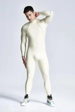 Male Diagonal Zip Long Sleeves Latex Catsuit