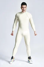 Male Diagonal Zip Long Sleeves Latex Catsuit