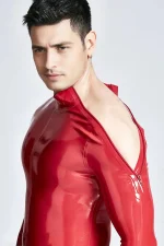 Latex Shoulder Zipper Long Sleeves Male Suit